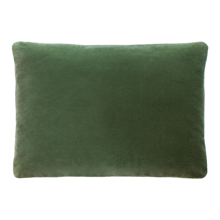 Soft green velvet pillow with a smooth texture, perfect for adding a touch of color to any decor.
