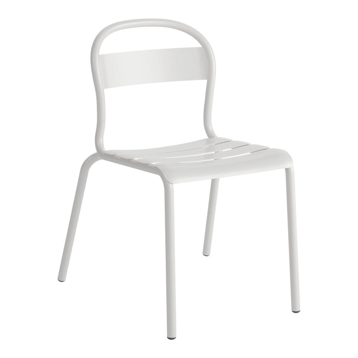 White metal chair with smooth, sleek lines and a minimalist design, perfect for modern interiors.