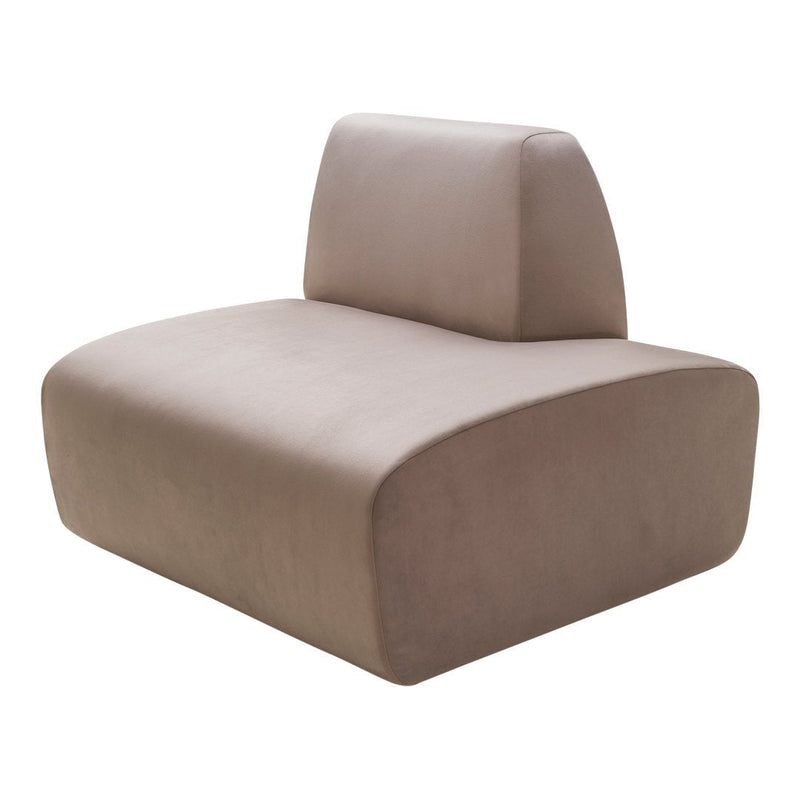 Beige fabric lounge chair with a minimalist, smooth pattern and rounded edges for a modern look.