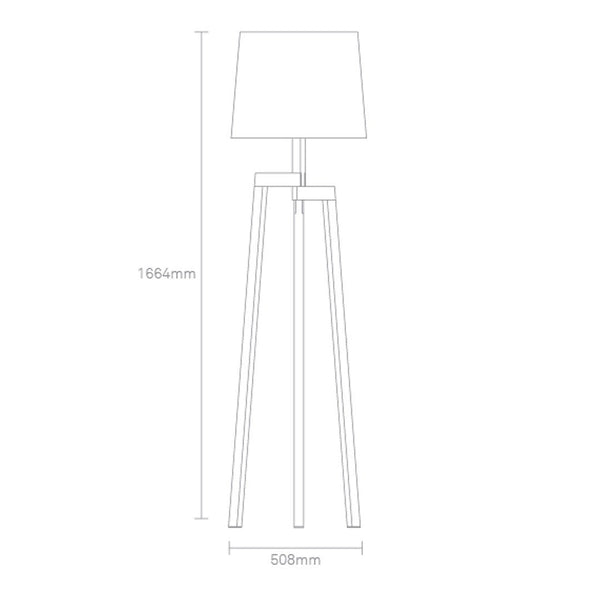 Simple wooden tripod lamp with a white shade, featuring clean lines and a modern neutral palette.