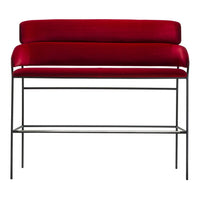Red velvet upholstery on a sleek black metal frame, featuring a modern minimalist design.