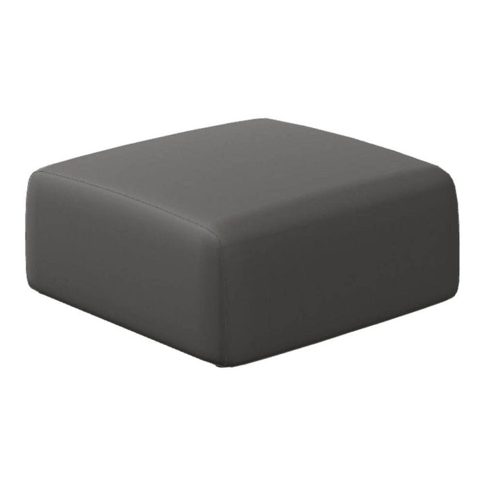 Solid dark gray square ottoman with a smooth, minimalist design, perfect for modern decor.