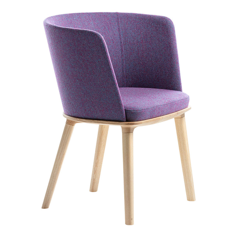 Modern purple chair with a textured fabric upholstery and light wood legs, perfect for stylish interior spaces.