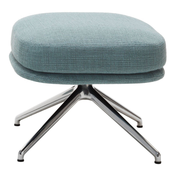 Light blue textured fabric upholstery on a modern chrome base footrest. Elegant, minimalist design for any space.