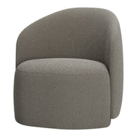 Curved gray accent chair with a textured pattern, featuring a soft, neutral color for versatile decor.