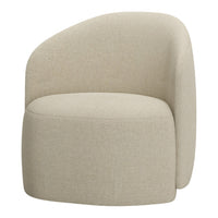 Beige upholstered accent chair with smooth, curved design and subtle texture. Perfect for modern interior decor.
