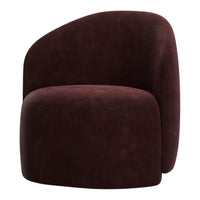 Plush burgundy accent chair with smooth, rounded contours and a textured, velvety finish.