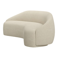 Light beige modern curved sofa with a textured fabric, perfect for minimalist decor.