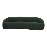 Curved dark green sofa with a smooth, textured fabric finish, providing a modern and stylish look.