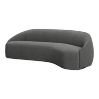 Curved modern sofa in dark gray upholstery with a smooth, minimalist design and subtle texture. Perfect for contemporary decor.