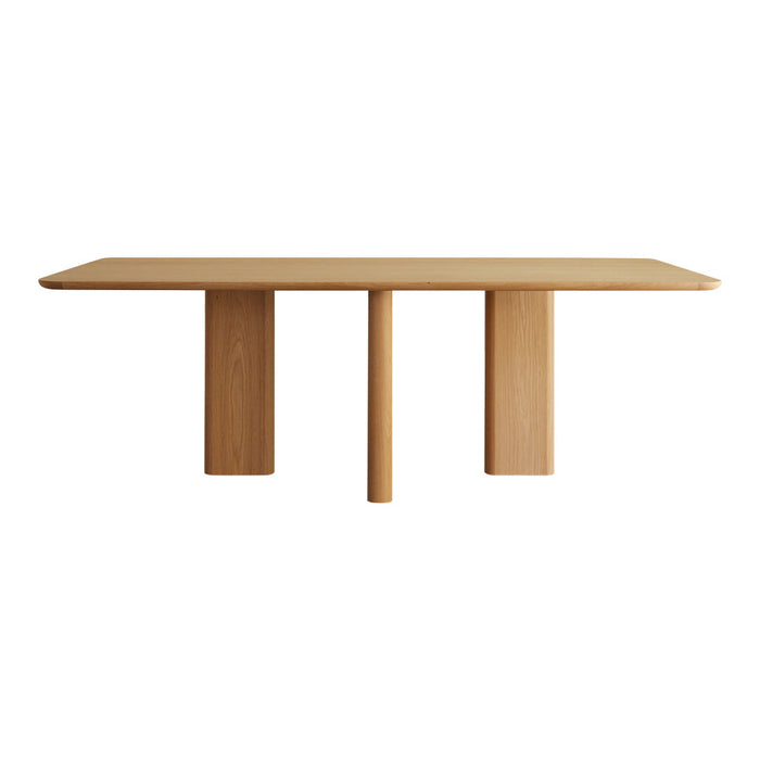 Light natural wood table with a smooth finish and minimalist design, featuring a striking geometric pattern in beige tones.