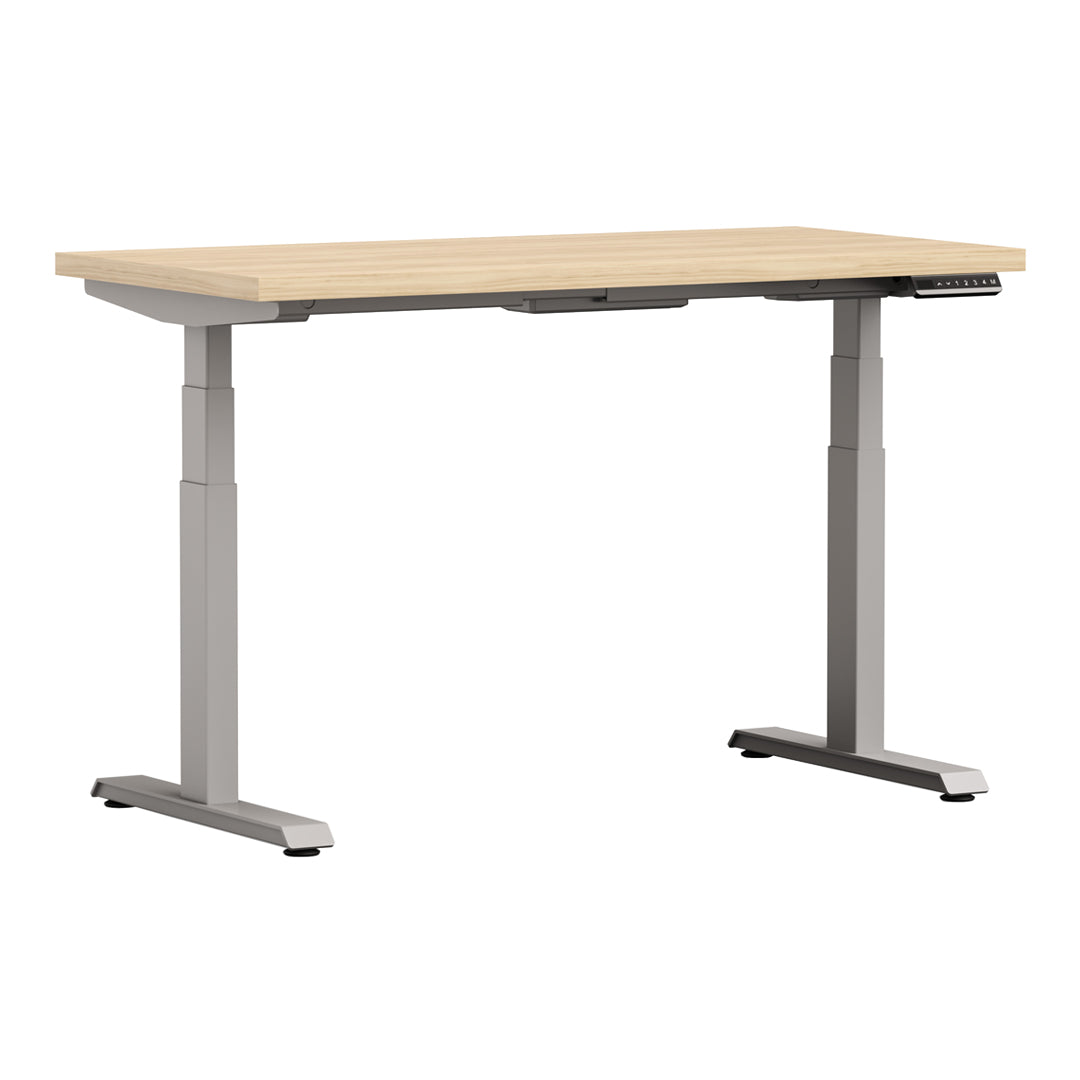 White Altitude A6 Height Adjustable Desk Grey Legs, light Wood top