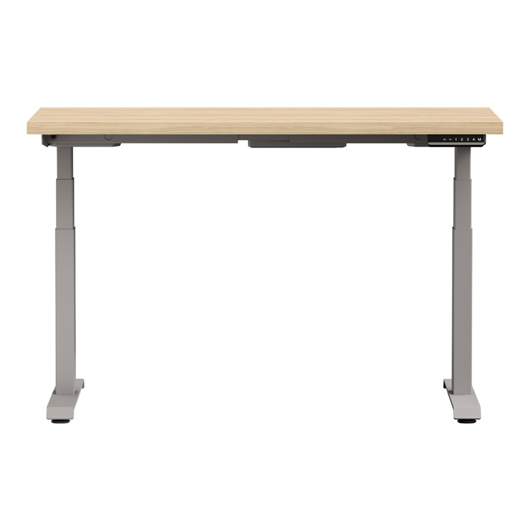 White Altitude A6 Height Adjustable Desk Grey Legs Light Wood