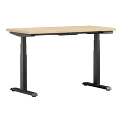 White Altitude A6 Height Adjustable Desk black legs, light wood top side view