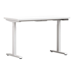 White Altitude A6 Height Adjustable Desk Side View, White Top White Legs