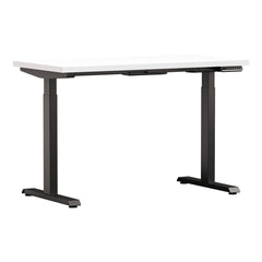 White Altitude A6 Height Adjustable Desk Side View, White Top, Black Legs