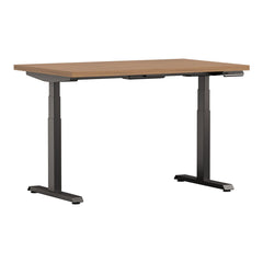 White Altitude A6 Height Adjustable Desk Grey Legs, Dark Wood Surface