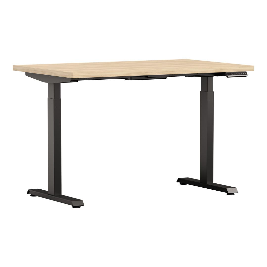White Altitude A6 Height Adjustable Desk Black Legs, Light wood Top