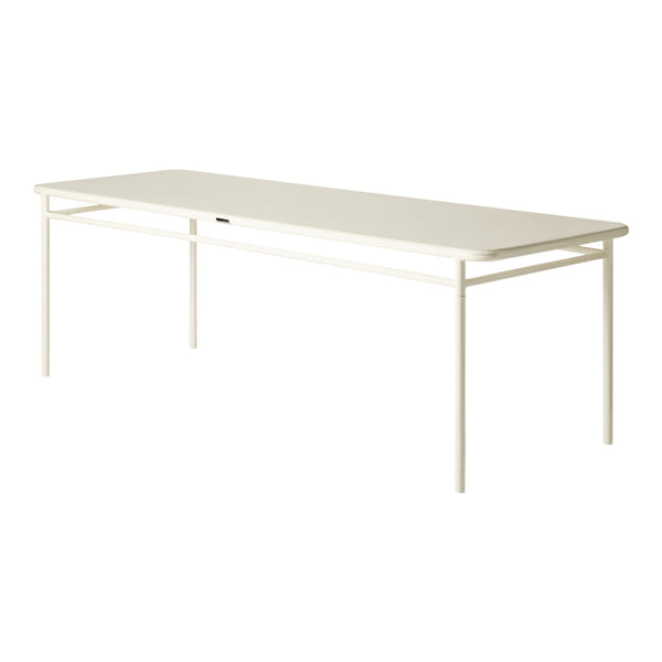 White rectangular table with a smooth, matte finish and simple, clean lines. Ideal for minimalistic decor.