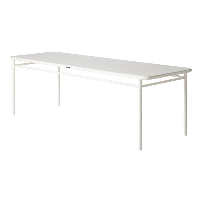 Stylish white table with a sleek, minimalist design and smooth surface, perfect for modern interiors.
