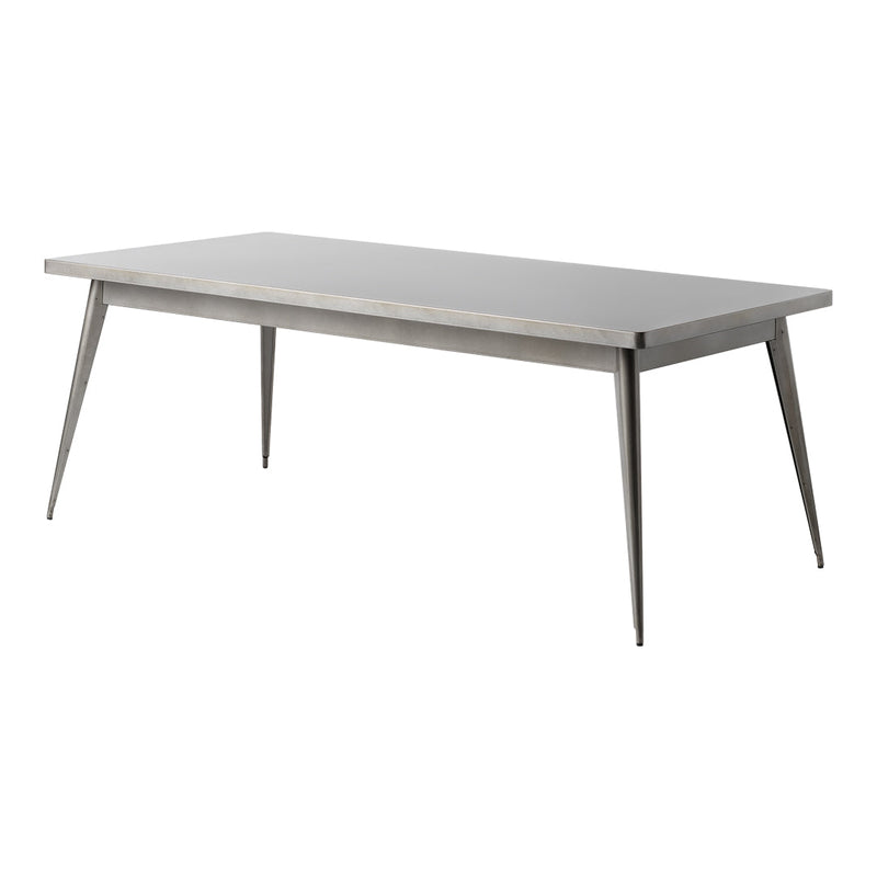Sleek gray tabletop with clean lines, paired with tapered silver legs for a modern aesthetic.