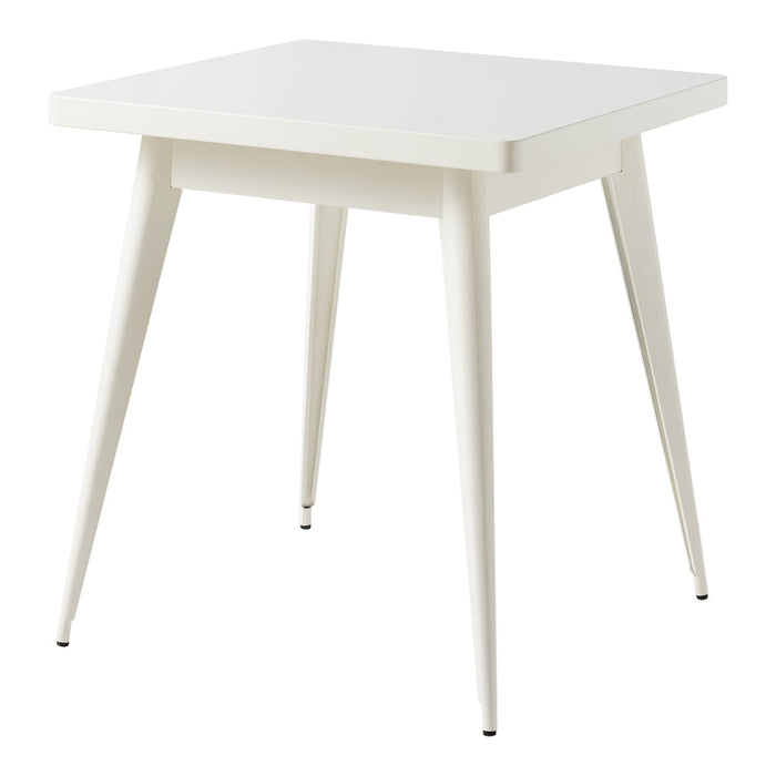 White square table with sleek, tapered legs. Minimalist design, perfect for modern spaces.