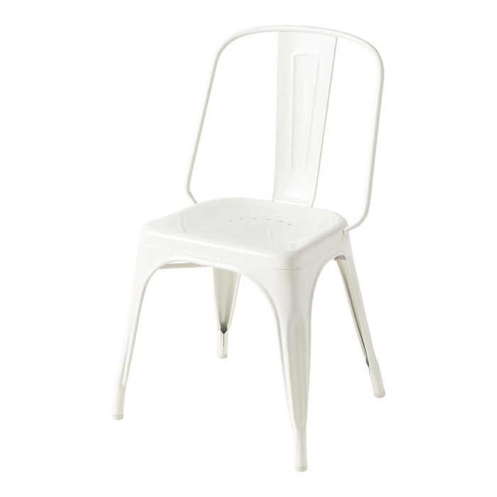 White metal chair with a sleek, minimalist design and smooth, glossy finish, perfect for modern decor.