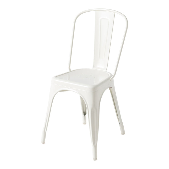 White metal chair with a minimalist design, featuring a smooth surface and classic industrial style.
