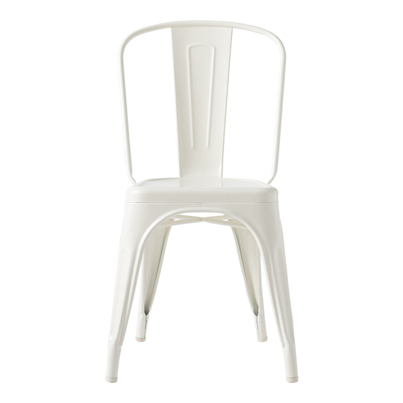 White metal chair with a minimalist design and smooth, clean lines. Perfect for modern decor themes.