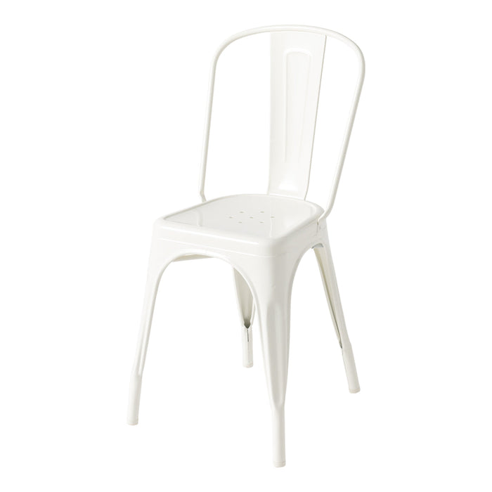 White metal chair with a minimalist design and smooth surface, perfect for modern decor.