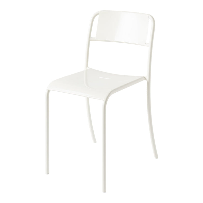Sleek white metal chair with a minimalist design and smooth, shiny finish. Perfect for modern interiors.