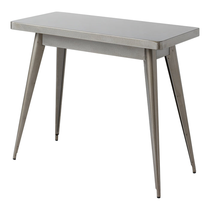 Modern gray console table with sleek lines and minimalist design. Perfect for contemporary decor.