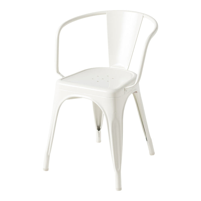 White metal chair with a sleek, minimalist design and subtle perforated seat pattern. Ideal for modern decor.