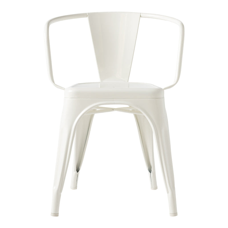 White metal chair with a sleek, minimalist design and smooth, glossy finish. Perfect for modern decor styles.