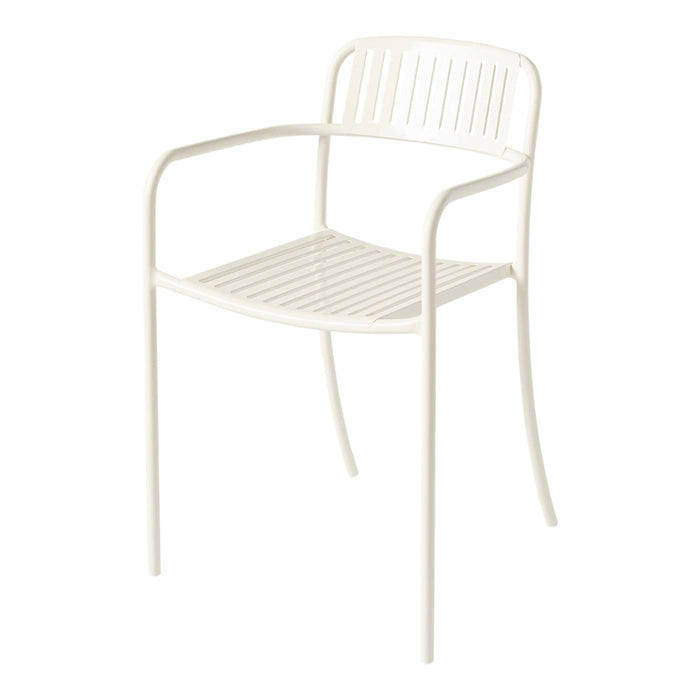 White modern chair with a sleek, slotted design and minimalist style, perfect for contemporary spaces.