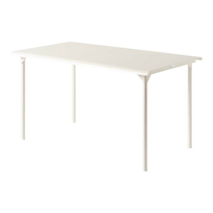 Light beige rectangular table with a smooth surface and minimalist design. Ideal for various decor styles.