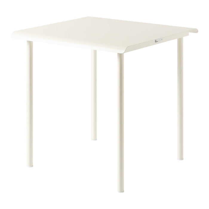 Square white table with a smooth finish and sturdy legs, perfect for minimalist decor.