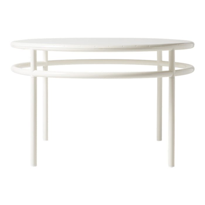 White round coffee table with a minimalist design and sleek circular base, perfect for modern decor.