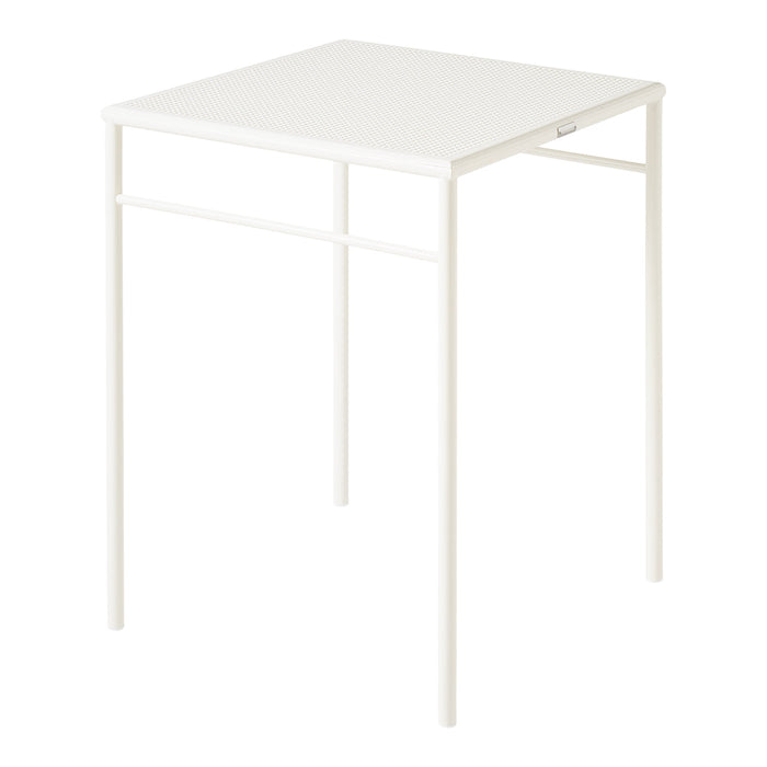 White metal table with a textured grid pattern on the tabletop, perfect for modern decor.