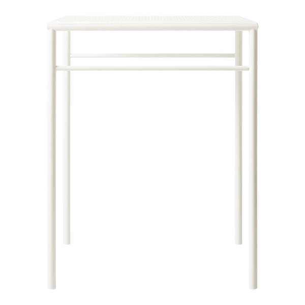 White metal table with a textured surface and sleek modern design, perfect for minimalist decor.