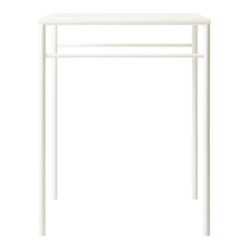 White metal table with a textured surface and sleek modern design, perfect for minimalist decor.