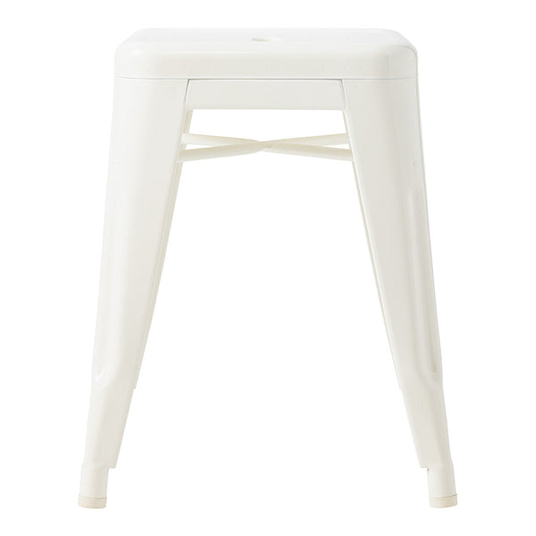 White metal stool with a sleek, minimalist design and smooth, glossy finish. Perfect for modern decor.