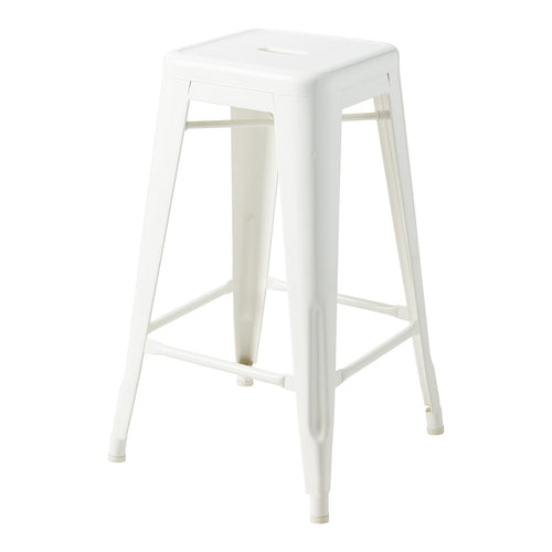 White metal bar stool with a sleek, minimalist design and subtle texture. Perfect for modern decor.
