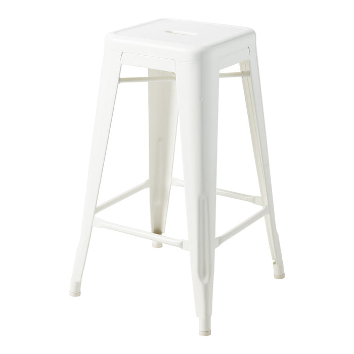 White metal bar stool with a sleek, minimalist design and subtle texture. Perfect for modern decor.