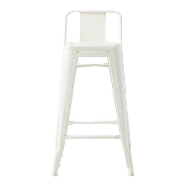 White metal bar stool with a sleek, minimalist design and a glossy finish, perfect for modern interiors.