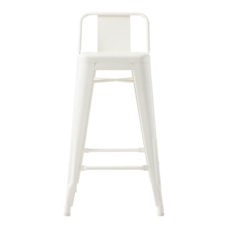 White metal bar stool with a sleek, minimalist design and a glossy finish, perfect for modern interiors.