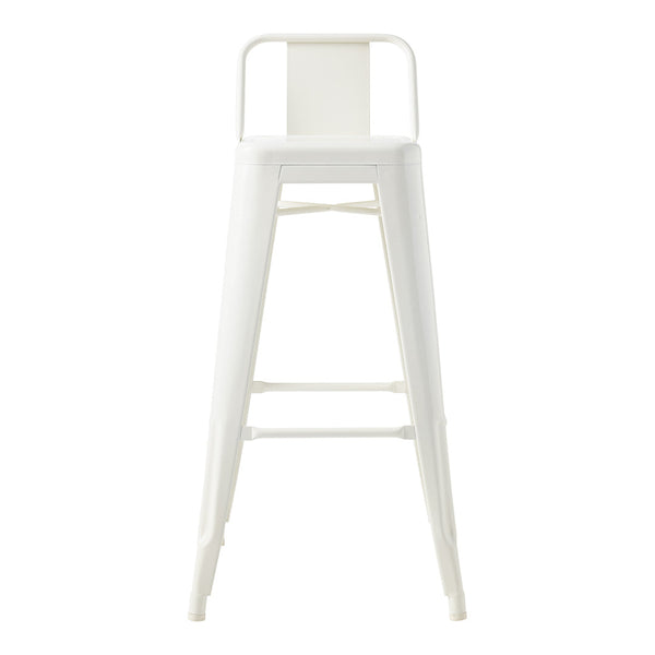 White metal bar stool with clean lines and a sleek design. Perfect for modern and minimalist decor.