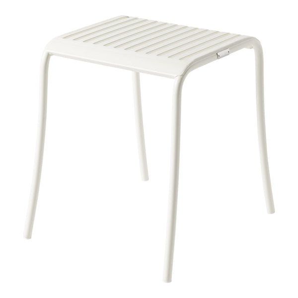White slatted stool featuring a simple, modern design, perfect for versatile indoor or outdoor use.