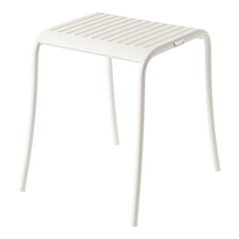 White slatted stool featuring a simple, modern design, perfect for versatile indoor or outdoor use.