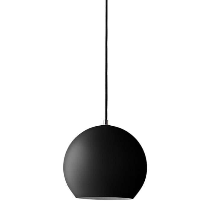 Matte black spherical pendant light with a sleek design, perfect for modern decor.